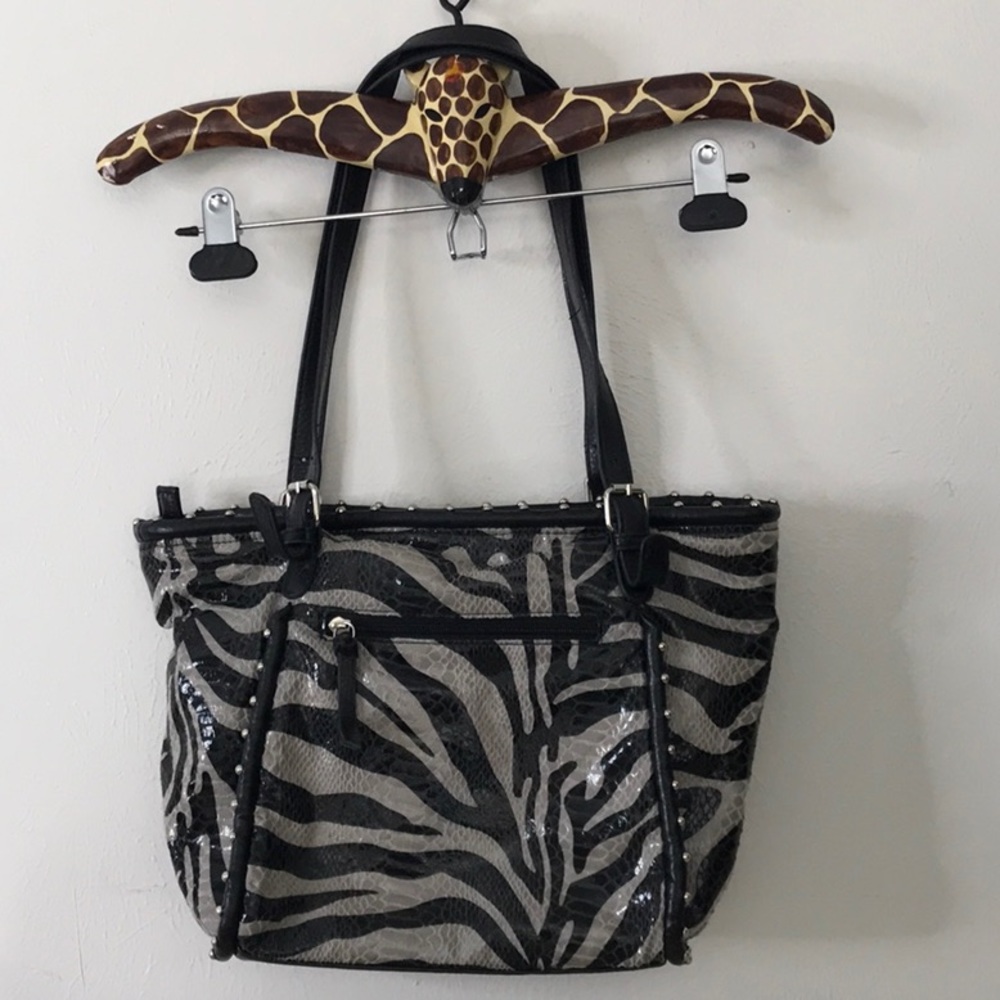 Bueno Black and Gray Zebra Print Sequin Tote